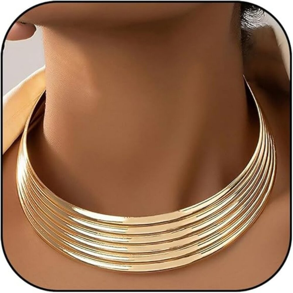 Wide Chunky Gold Necklace Statement Choker Necklace Standout Jewelry Big